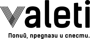Лого на бранда еднократни консумативи valeti с таглайн "Попий, предпази и спести."
